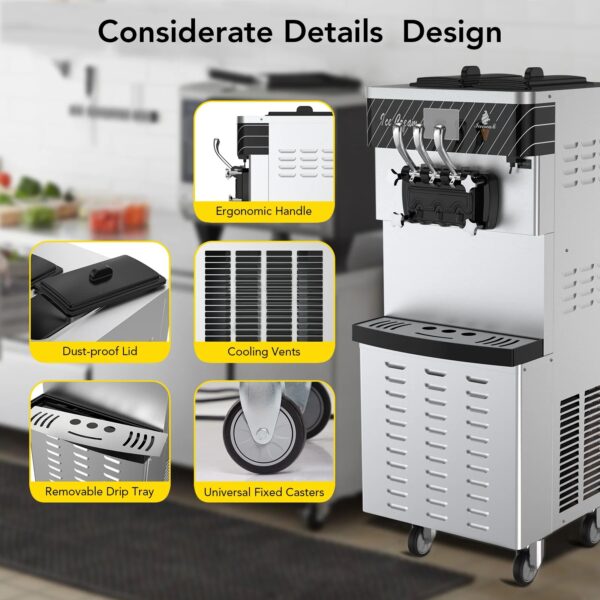 Commercial ice cream Maker, 22-30L/h output, 2 * 7L Hoppers, LCD panel, automatic cleaning, suitable for restaurants or mobile cars, frozen yogurt ice cream manufacturing machines - Image 2