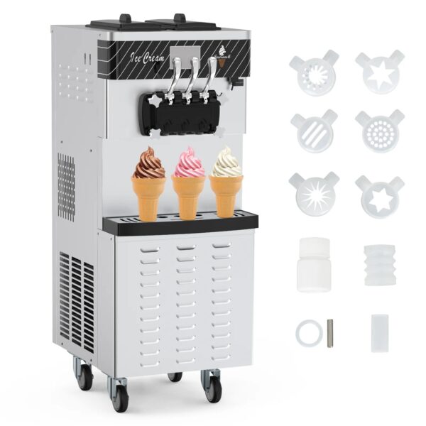 Commercial ice cream Maker, 22-30L/h output, 2 * 7L Hoppers, LCD panel, automatic cleaning, suitable for restaurants or mobile cars, frozen yogurt ice cream manufacturing machines