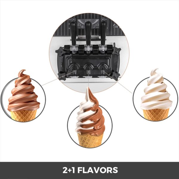 VEVOR Commercial Ice Cream Machine 20-28L/H Soft Serve with LED Display Auto Clean 3 Flavors 2200W,Silver - Image 6