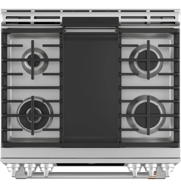 CGS700P4MW2 Cafe 30" Slide-In Convection Gas Range with Front Controls with 6 Sealed Burners - Matte White with Brushed Bronze Handles and Knobs - Image 6
