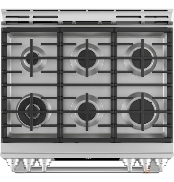 CGS700P4MW2 Cafe 30" Slide-In Convection Gas Range with Front Controls with 6 Sealed Burners - Matte White with Brushed Bronze Handles and Knobs - Image 7