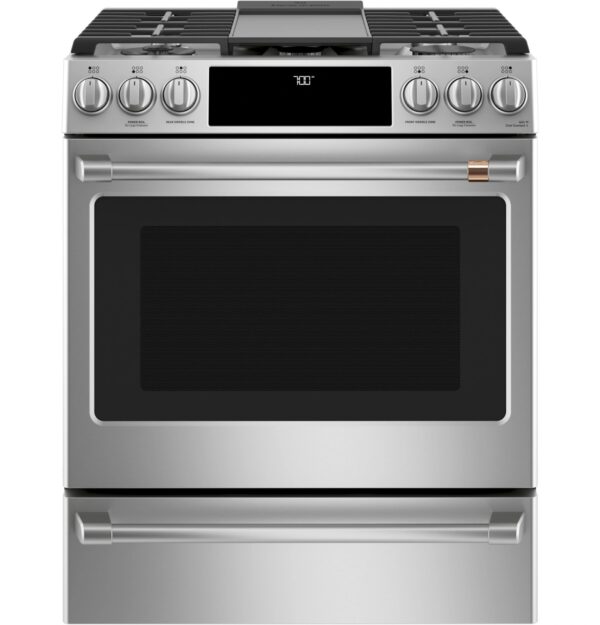 CGS700P4MW2 Cafe 30" Slide-In Convection Gas Range with Front Controls with 6 Sealed Burners - Matte White with Brushed Bronze Handles and Knobs - Image 10