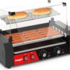 Hot Dog Roller Machine, 12 Hot Dog and 5 Non-Stick Roller, Sausage Grill Cooker Machine with Glass Cover, Drip Tray, Dual Temperature Control for Commercial and Household Use (5 Rollers+Cover)