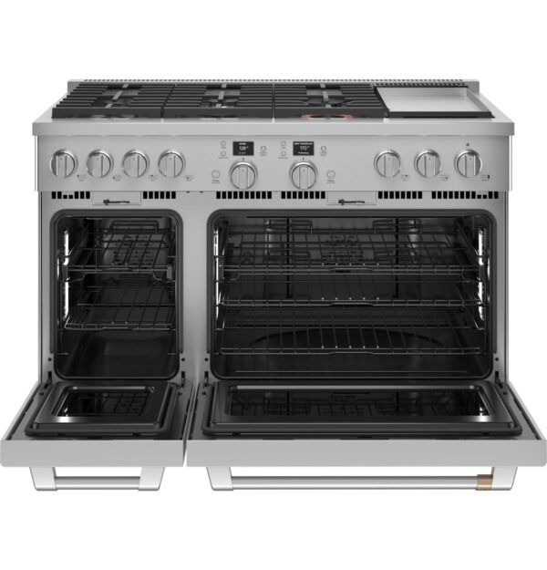 C2Y486P4TW2 Cafe 48" Dual-Fuel Range with 6 Burners and Griddle - Matte White with Brushed Bronze Handles and Knobs - Image 8