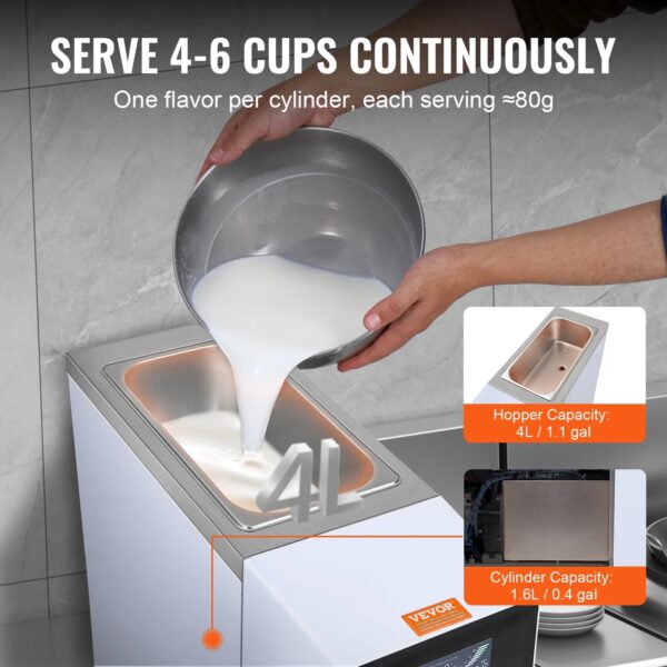 VEVOR Commercial Ice Cream Maker Single Flavor 10-15.2L /2.7-4Gal Per Hour Soft-Serve Ice Cream Machine with LCD Panel, Stainless Steel - Image 5