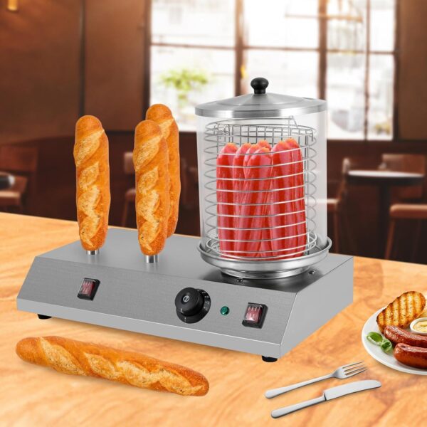 Commercial Hot Dog Machine, 110V Bun Warmer Machine Hot Dog Steamer Hotdog Machine with Bun Warmer Hot Dog Warmer Independent Dual Control for Home, Fried Chicken Restaurants, Snack Bars