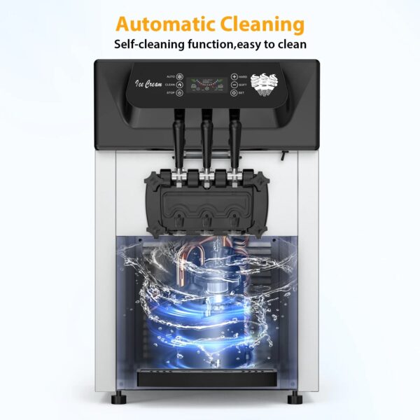 2200W Commercial Ice Cream Machine, 2+1 Flavors Soft Serve Ice Cream Maker, 5.3 to 7.4Gal per Hour Countertop Ice Cream Machine for Home Snack Bar, Auto Clean - Image 8