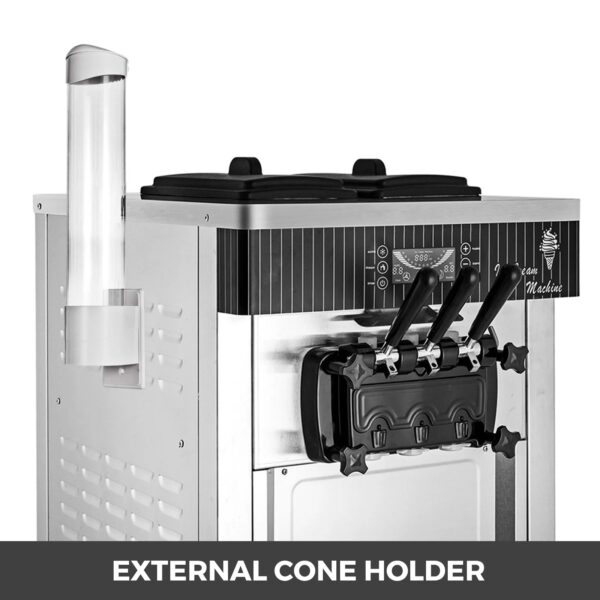 VEVOR Commercial Ice Cream Machine 20-28L/H Soft Serve with LED Display Auto Clean 3 Flavors 2200W,Silver - Image 3