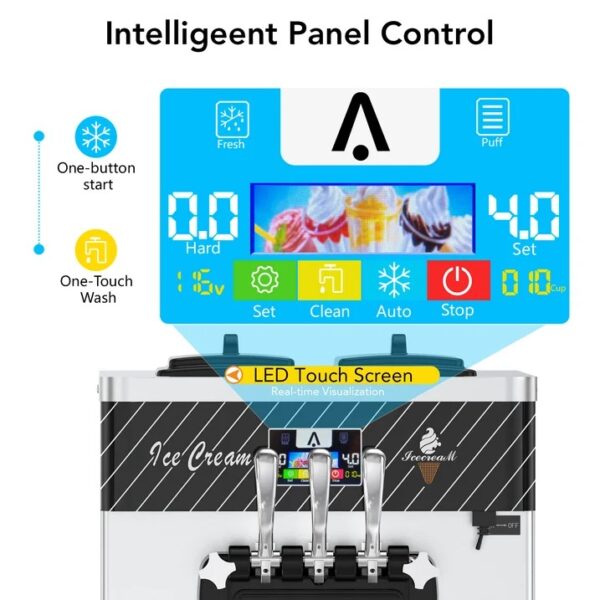 Commercial ice cream Maker, 22-30L/h output, 2 * 7L Hoppers, LCD panel, automatic cleaning, suitable for restaurants or mobile cars, frozen yogurt ice cream manufacturing machines - Image 6