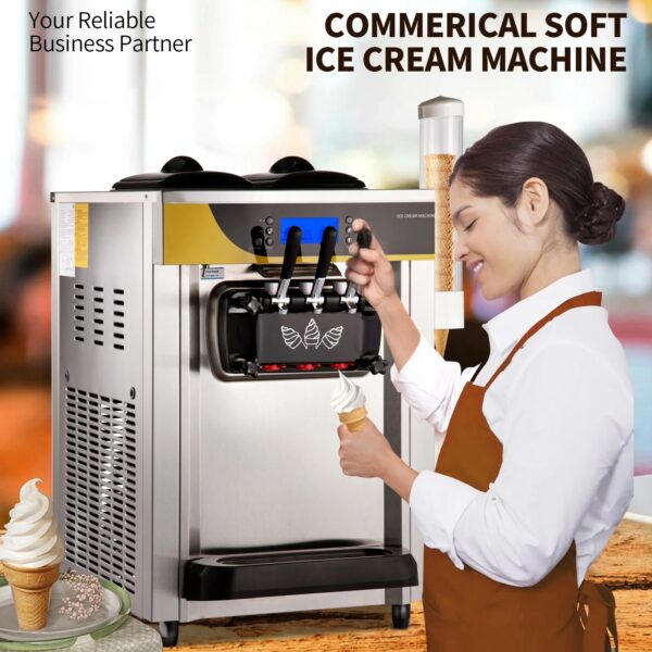 KFFKFF Commercial Ice Cream Maker, 22-30L/H Yield, 2200W Countertop Soft Serve Machine w/ 2x6L Hopper 2L Cylinder LCD Panel Puffing Shortage Alarm, Frozen Yogurt Maker for Restaurant Snack Bar. - Image 10