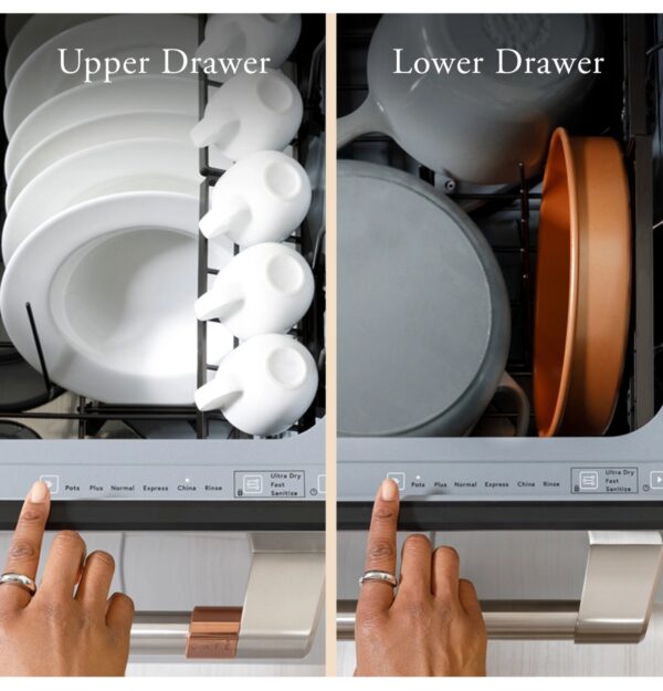 CDD420P2TS1 Cafe 24" Top Control Double Drawer Dishwasher with Knock to Pause - 49 dBA - Stainless Steel with Brushed Stainless Steel Handles - Image 3