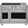 C2Y486P4TW2 Cafe 48" Dual-Fuel Range with 6 Burners and Griddle - Matte White with Brushed Bronze Handles and Knobs