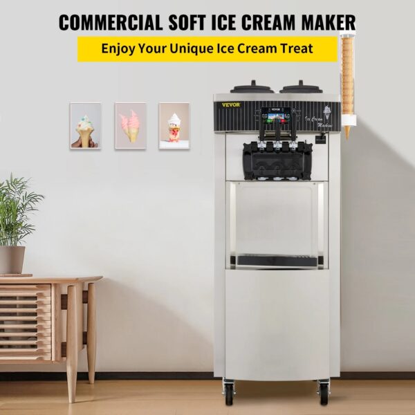 KFFKFF 2200W Commercial Soft Ice Cream Machine 3 Flavors 5.3 to 7.4Gallons per Hour Auto Clean LED Panel Perfect for Restaurants Snack Bar supermarkets 2200W - Image 9