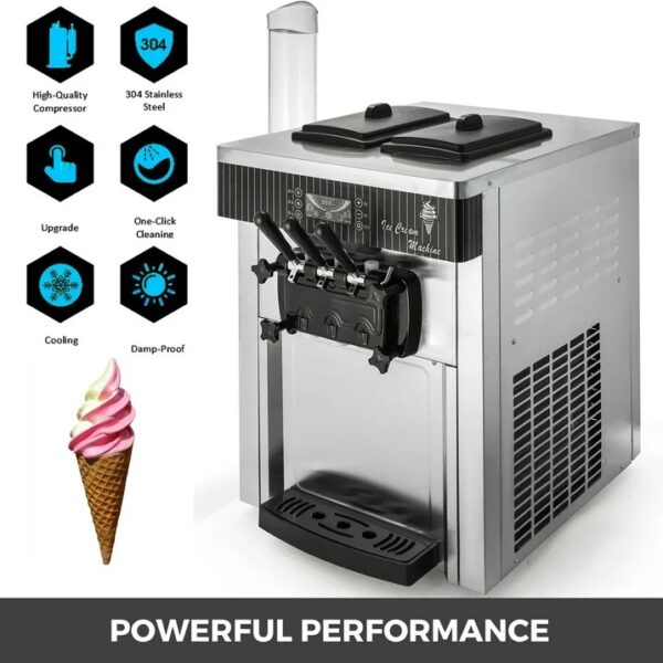 VEVOR Commercial Ice Cream Machine 20-28L/H Soft Serve with LED Display Auto Clean 3 Flavors 2200W,Silver - Image 7