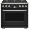C2Y366P3TD1 Cafe 36" Dual Fuel Commercial Style Range with 6 Burners - Matte Black with Brushed Stainless Steel Handle and Knobs