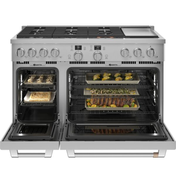 C2Y486P4TW2 Cafe 48" Dual-Fuel Range with 6 Burners and Griddle - Matte White with Brushed Bronze Handles and Knobs - Image 6