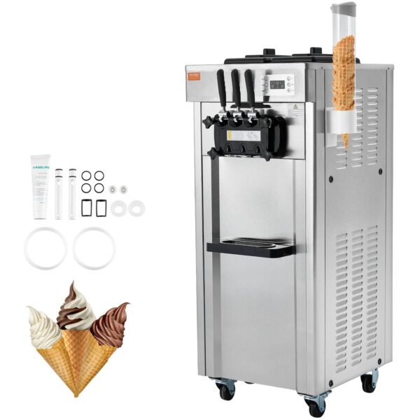 VEVOR Commercial Ice Cream Maker,21-31 L/H Yield,2+1 Flavors Soft Serve Machine with Two 7L Hoppers 1.8L Cylinders Puffing Pre-Cooling Shortage Alarm, Frozen Yogurt Maker for Snack Bar - Image 6