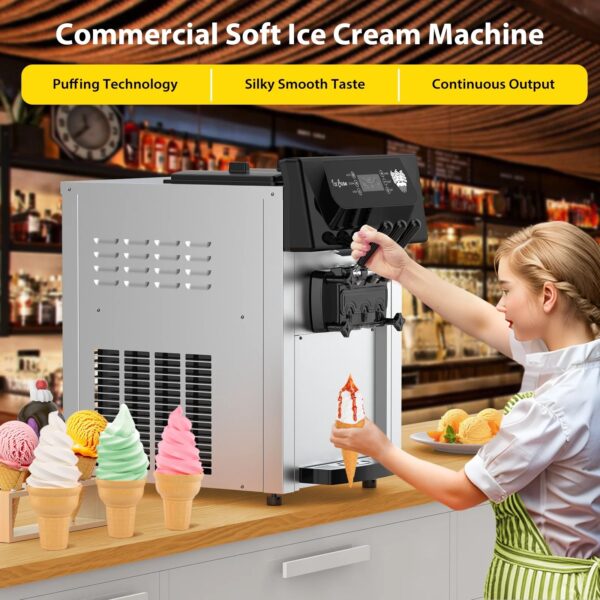 2200W Commercial Ice Cream Machine, 2+1 Flavors Soft Serve Ice Cream Maker, 5.3 to 7.4Gal per Hour Countertop Ice Cream Machine for Home Snack Bar, Auto Clean - Image 15