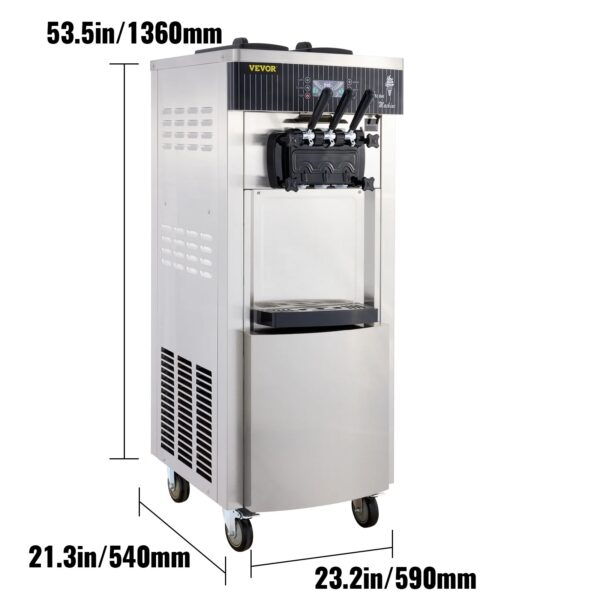 KFFKFF 2200W Commercial Soft Ice Cream Machine 3 Flavors 5.3 to 7.4Gallons per Hour Auto Clean LED Panel Perfect for Restaurants Snack Bar supermarkets 2200W - Image 3