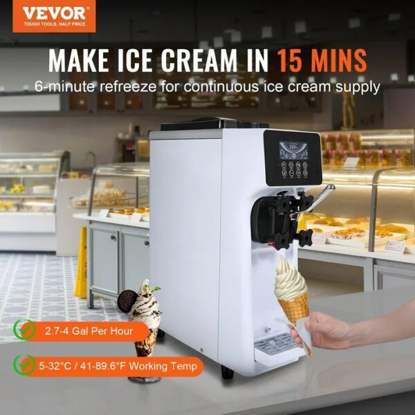 VEVOR Commercial Ice Cream Maker Single Flavor 10-15.2L /2.7-4Gal Per Hour Soft-Serve Ice Cream Machine with LCD Panel, Stainless Steel - Image 8