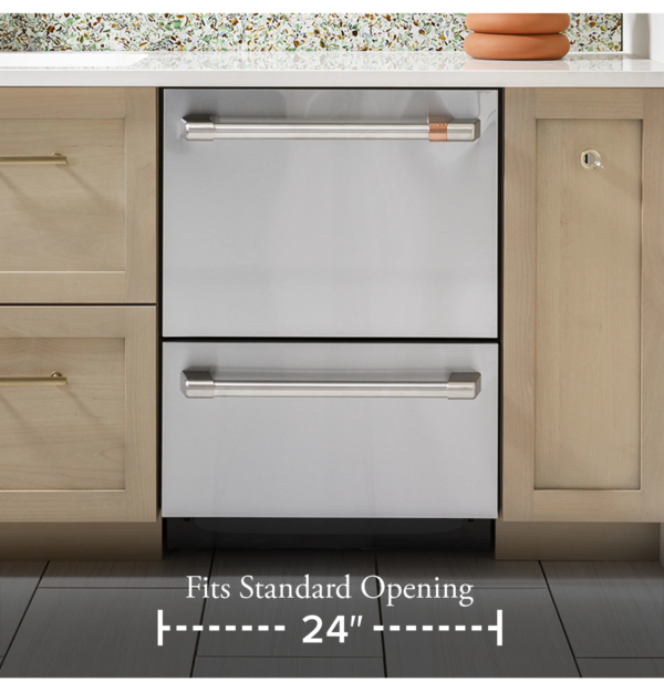 CDD420P2TS1 Cafe 24" Top Control Double Drawer Dishwasher with Knock to Pause - 49 dBA - Stainless Steel with Brushed Stainless Steel Handles - Image 2
